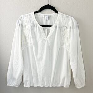 House of Harlow 1960‎ Blouse Top Embroidered Long Sleeve Boho Small Ivory Cream
